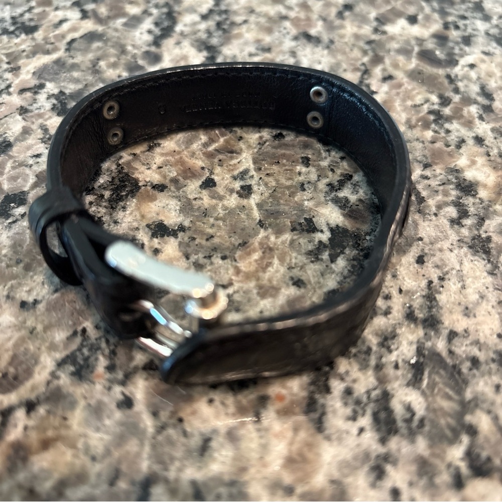 Bottega Veneta Silver Tone Bracelet With Black Leather - Picture 5 of 9